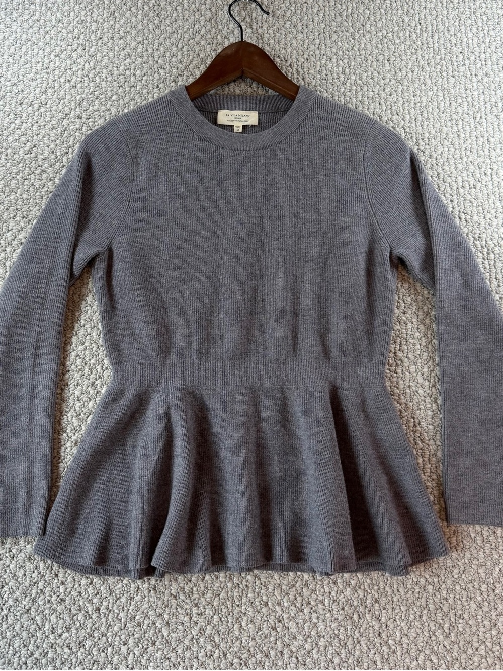 La Vila Milano Grey Rib Knit Peplum Long Sleeve Sweater Size M